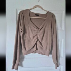 Womens Ruched V-Neck Ribbed Sweater